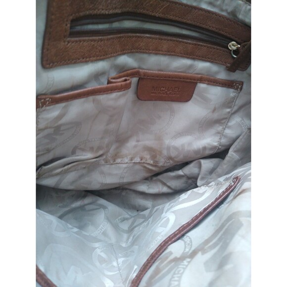 VINTAGE MICHAEL KORS SHOULDR HOBO BAG BROWN DISTRESSED LEATHER GOLD CHAIN ZIPPED - Picture 6 of 6